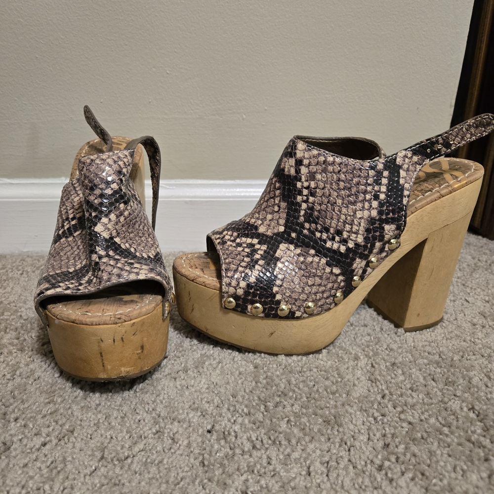 Sam Edelman Snakeskin Platform Wooden Clogs_Size 7